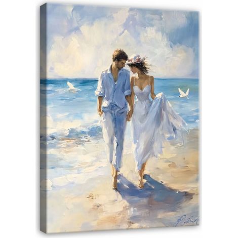 tableau femme et homme mer pour chambre salon cuisine sur toile 100x70 (1/3)