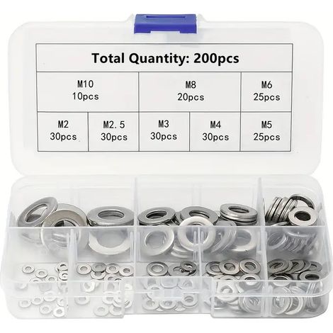 1080PCS Rondelles de calage 11 tailles A2-70 en acier inoxydable Assortiment de rondelles plates et de rondelles de blocage (M2 M2.5 M3 M4 M5 M6 M8 M10 M12 M14 M16) (1/5)