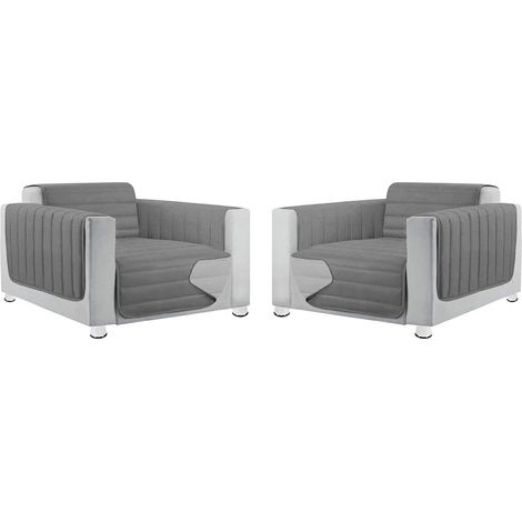 Coppia Set 2 Copripoltrona Salva Poltrona Universale Imbottito Morbido Double Face Elegante - Grigio