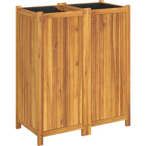 Jardinière bac lit surélevé plantes fleurs terrasse jardin avec doublure 84 x 42 x 100 cm bois massif d'acacia marron