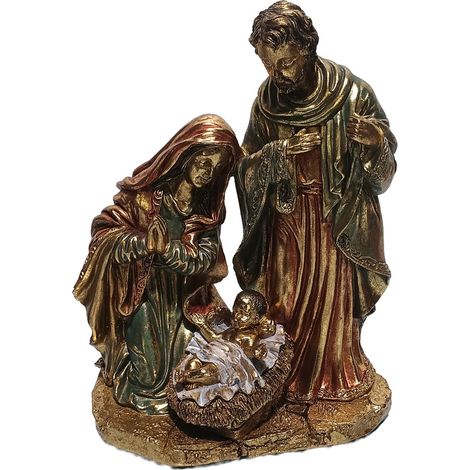 Presepe sacra famiglia in resina oro anticato 25 cm (1/5)