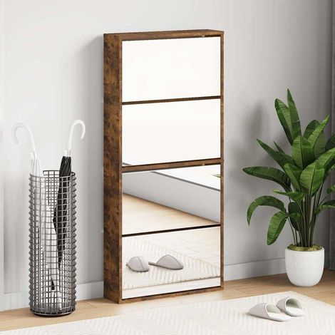 Schuhschrank mit Spiegel 4 Fächer Räuchereiche 63x17x134 cm
