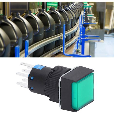 BERM/BEM-LA16-22DS-F Interrupteur à bouton-poussoir 8 broches 16 mm, interrupteur carré autobloquant instantané avec voyant lumineux, 25 pièces, vert 220 V. (1/5)