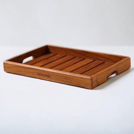 Grand plateau de service rectangulaire en bois de teck pour la maison, la cuisine, le restaurant, le bureau, la table à manger Plateaux en bois 38 x 26 x 4 cm (1/5)