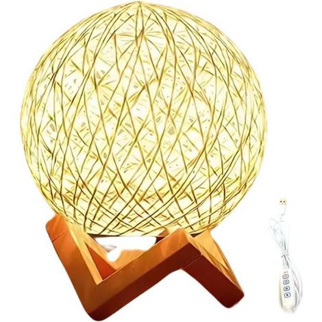 Lampe Décorative - Guirlande Tressée - LED - Alimentation USB - Socle Bois - 19 x 15 cm - 1 Pièce (1/5)