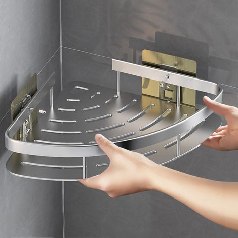 Étagère De Coin Triangle Pour Salle De Bain - Support Mural Sans Perçage Avec Ventouses - Rangement Étanche Multi-couches - 1 Pièce (1/5)