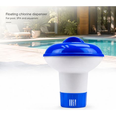 Distributeur de Chlore Flottant - PVC Bleu et Blanc - 5 Pouces - Avec Couvercle Verrouillable et Vents Réglables pour Piscine et Spa (1/5)