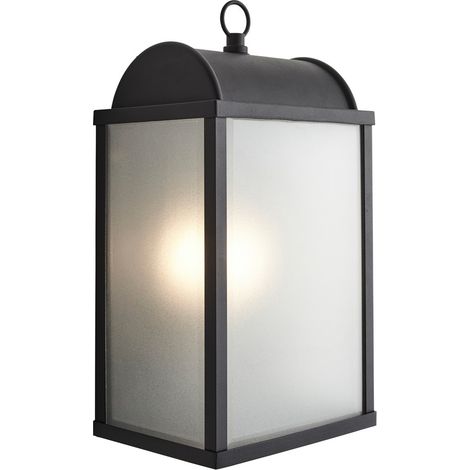 Litecraft Cohn Wall Light Box Lantern Frosted Glass Outdoor IP44 Fitting - Black (1/5)