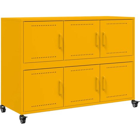 Aparador cómoda armario mueble de almacenaje organizador cocina salón amarillo mostaza 1005 x 39 x 72 cm acero Amarillo 020035684