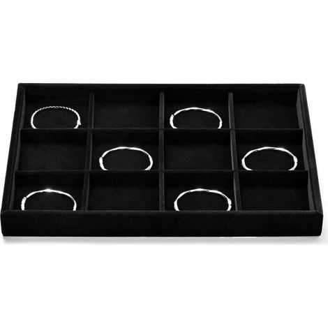 Noir Velours 12 Grilles Plateau à Bijoux,  Rangement De Bijoux Tiroir Plateau Organisateur De Bijoux Bagues Boucles D'oreilles Bracelets Organiz (1/5)