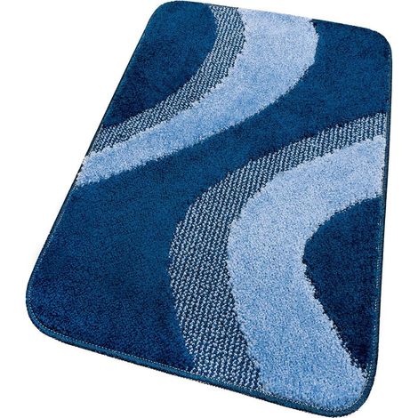 Tappeto Bagno 50x80 cm Scendi Letto 100% Made in Italy Antiscivolo Shaggy 3D Moderno Assorbente- Blu