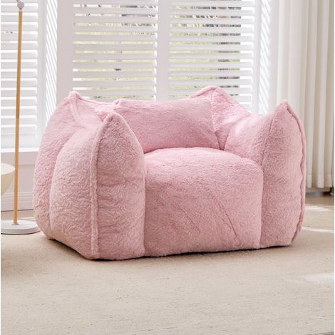 Silla puff, respaldo ergonómico, sin montaje, tejido de pelo sintético rosa (1/5)
