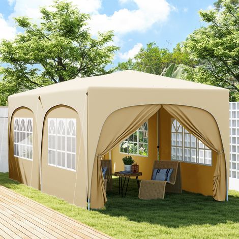 Tonnelle pliante 3 x 6m Pop Up. UPF50+ Hauteur ajustable. avec sac de transport et sacs de sable. Sable (1/5)