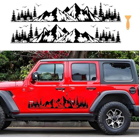 Adesivi per Auto con Montagna, Foresta e Uccelli, Adesivo per Finestrini Laterali, Cofano Auto, Vinile per SUV Jeep Camper RV Camion Furgone Camper Van Nero (1/4)