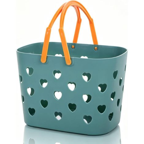 Cestino portaoggetti portatile per doccia, in plastica, con maniglia, ideale per bagno, dormitorio universitario, dispensa e cucina (verde) (1/4)
