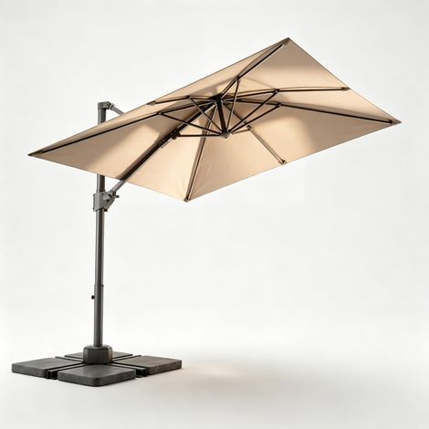 Parasol Déporté Carré 270×270 cm en Aluminium, Toile UPF 50+ Anti-UV, Rotation 360° (1/5)