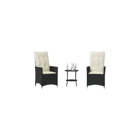 Ensemble de bistro 3 pcs avec coussins noir résine tressée (1/5)