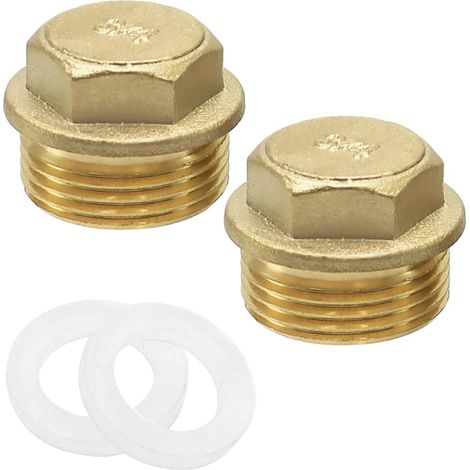 2 bouchons en laiton 3/4" filetés extérieurs avec joint pour tuyaux (1/5)