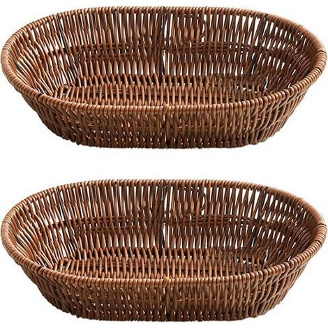 2X Corbeille à Pain en Osier, Plateaux de Service de Nourriture de Table, Panier de Rangement Tissé à la Main pour Fruits dans le Restaurant et la