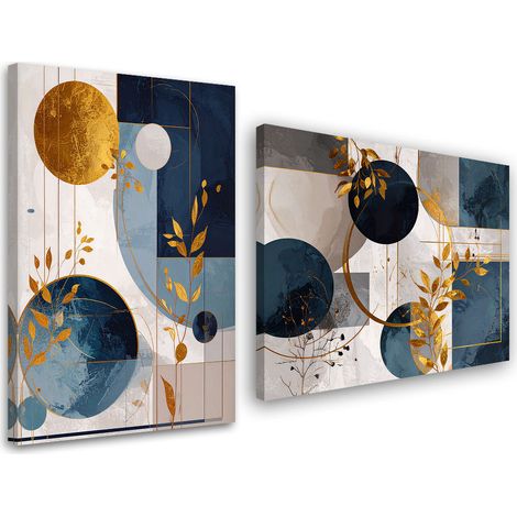 Tableaux sur toile lot  Abstraction style bohème cercles bleu 2 x 20x30