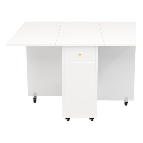 Table de cuisine pliante 120x75x75 cm avec roulettes verrouillables blanc (1/5)