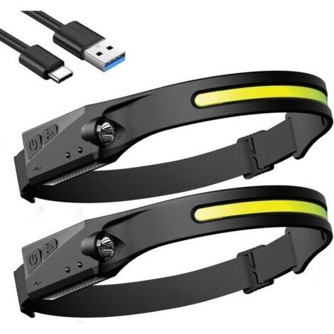 Wiederaufladbare LED-Stirnlampe, 2er-Pack wasserdichte Laufstirnlampen, Stirnlampe mit empfindlicher Sensorfunktion und 5 Modi, geeignet zum Wandern, Campen und Angeln (1/4)