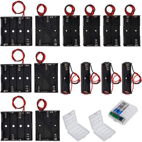 14 Pièces Support de Batterie AA 1/2/3/4 x 1,5V Noir 1/2/3/4 x 1,5V Battery Holder Box Case, Coupleur Pile aa, 3 Pièces Boite Rangement Piles aa et aaa (1/5)