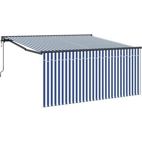 Store banne rétractable, bleu et blanc, 300 x 250 cm (1/5)