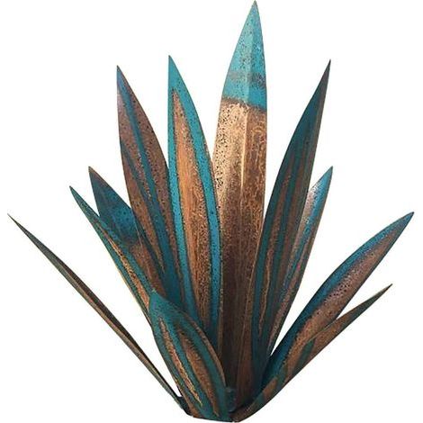 Rustikale blaue Agaven-Skulptur, 35 cm – Art-Deco-Statue, Heimdekoration, Gartenstatue, Rasenornament, Gartenstecker, Agavenpflanze aus Metall für die Terrasse im Freien