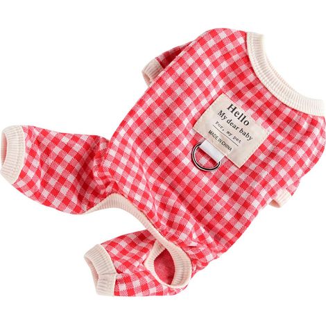 Ensemble de vêtements pour chien à carreaux, vêtements doux et respirants pour animaux de compagnie, tenue pour chiot à quatre pattes avec laisse po (1/5)
