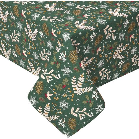 HOMESCAPES Festive Forest 100% Cotton Round Green Christmas Tablecloth 178 cm