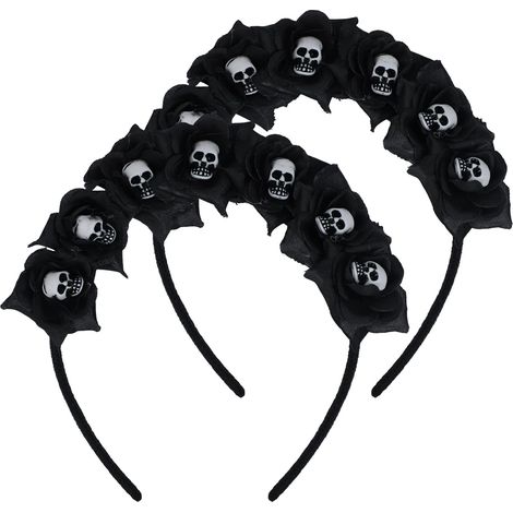 pezzi Halloween corona di fiori teschio tiara teschio rosa fascia per capelli gotica fascia elastica per capelli con fiori novità costume di Halloween cosplay testa (1/5)