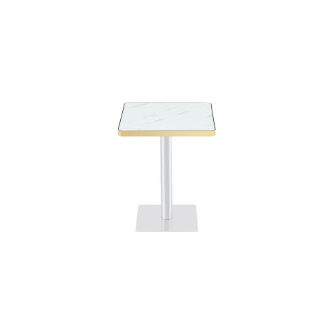 Mesa de comedor cuadrada 60x60 cm efecto mármol con base de metal blanco (1/5)