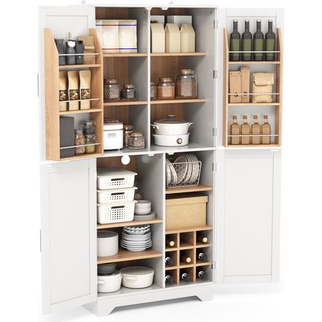CHICFURN Mobile da cucina alto 80x40x180 cm in MDF bianco e naturale con portabottiglie, 4 ante (1/5)
