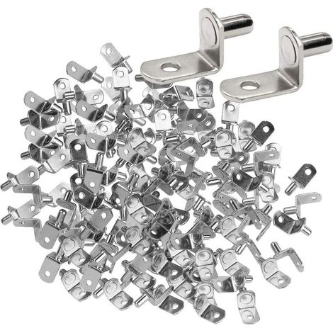 50pcs 6mm Chevilles de Support d'étagère en Métal Nickelé L Forme Support équerre Pour étagère en bois ou Verre Pour Meuble Armoire Placard Bibliothèque (1/5)