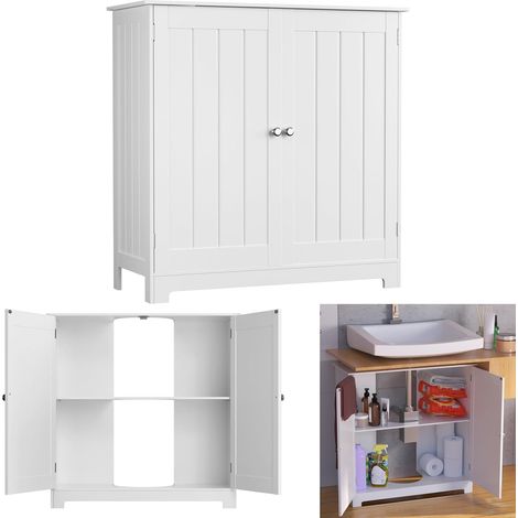 armoire de toilette 58x60 cm sous l'évier, avec étagères réglables, poignées, trous de drainage, armoire de rangement peu encombrante ,meuble-lavabo (blanc)