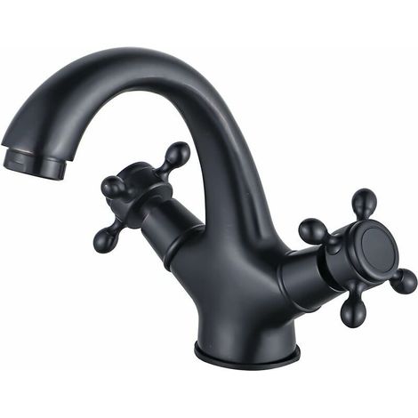 Retro-Waschtischarmatur in Schwarz, Antikmessing, Zweigriffarmatur