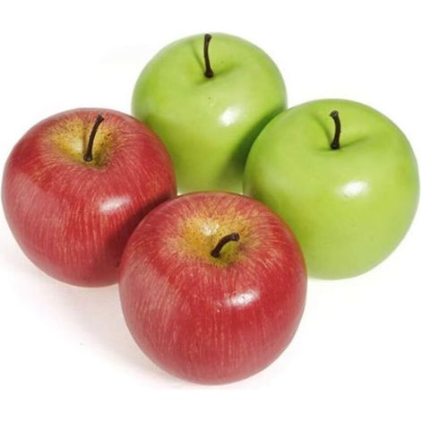 Lot de 4 pommes artificielles réalistes rouges et vertes en plastique, pour la décoration de la maison, de la cuisine, des fêtes (1/5)