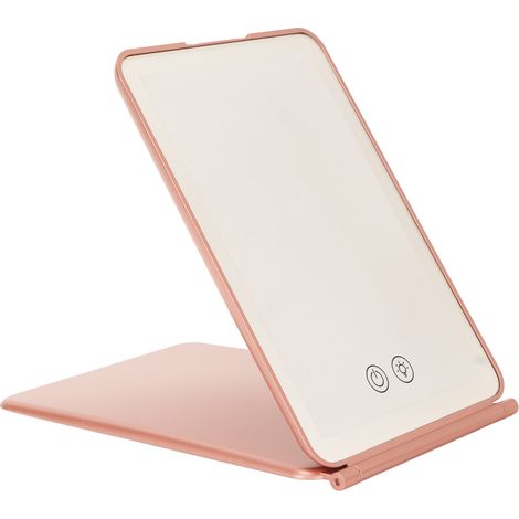 Miroir de maquillage LED pliable 3 modes d'éclairage, variateur sans paliers, toucher tactile, rechargeable USB, couleur or rose (1/5)