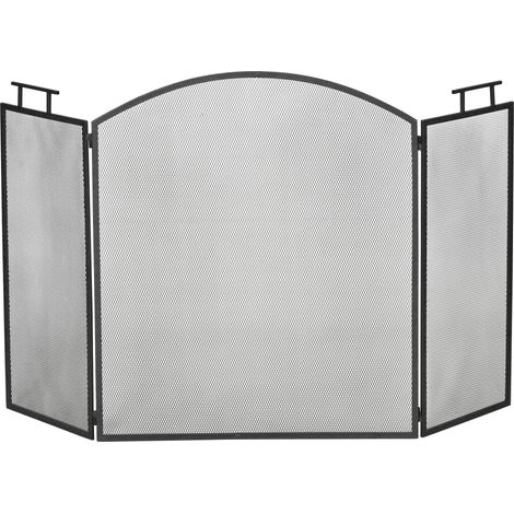 Pare-feu pour cheminée ou poêle - Pare-étincelles 3 Volets Pliables - dim. 110l x 24P x 76,5H cm - Acier métal Noir (1/5)