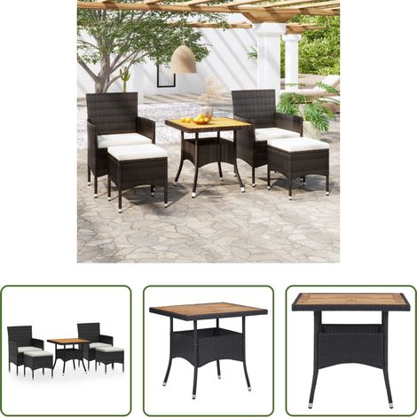 Table de jardin -  Ensemble à manger de jardin 5 pcs Résine tressée et acacia Noir (1/5)