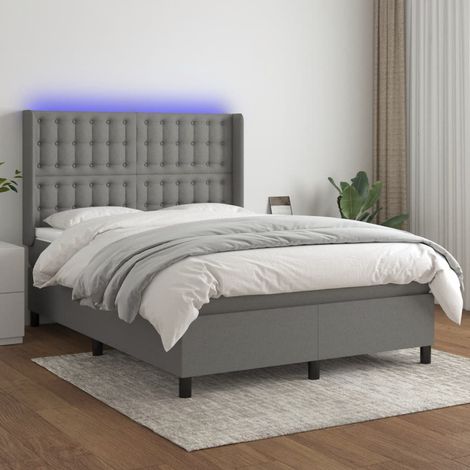 vidaXL Sommier à lattes de lit matelas LED Gris foncé 140x190 cm Tissu (1/5)