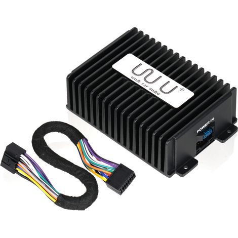 Adecuado para el amplificador de coche Wudi de 4 canales (447W), aleación de aluminio negro, 14,6x9,5x4,3 cm.