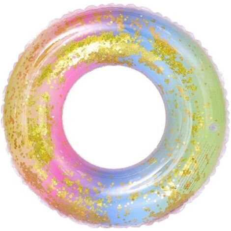 Bouée flottante transparente à paillettes arc-en-ciel, bouée gonflable résistante pour piscine, idéale pour les fêtes d'été à la piscine pour enfants. (1/5)