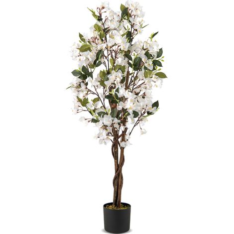 Albero artificiale di bouganville da 120 cm, pianta fiorita finta in vaso da vivaio con fiori in fiore, (1 pezzo, bianco) (1/5)