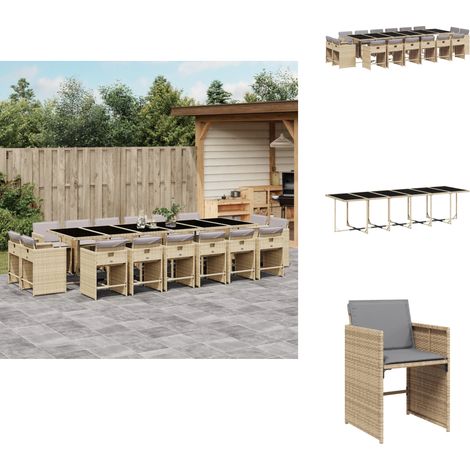 Ensemble à manger de jardin et coussins 17 pcs mélange beige - Salon De Jardin - Meuble De Jardin - Set De Jardin - Table De Jardin - Chaises De Jardin (1/5)