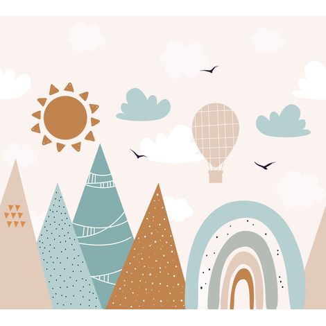 papier peint panoramique montagnes bleu gris et orange chaude  - ESTAhome (1/5)