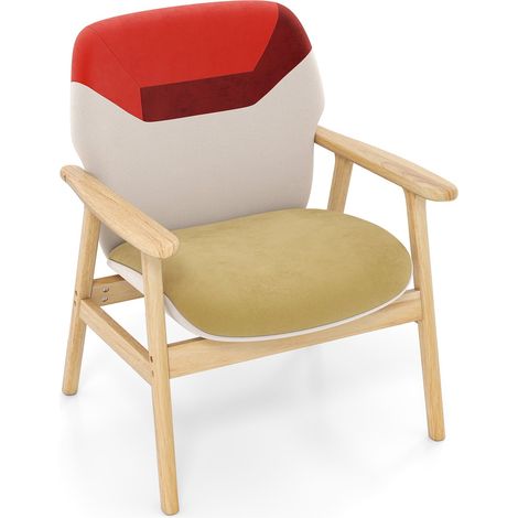 Poltrona moderna con struttura in legno di caucciù e cuscino.