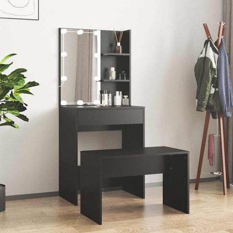 vidaXL Juego de tocador con LED madera contrachapada negro (1/5)