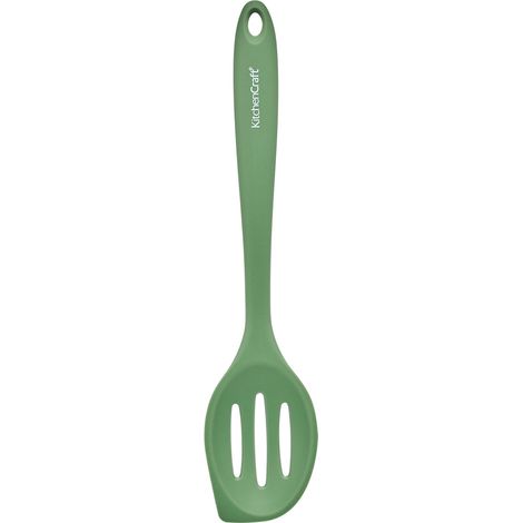 Kitchencraft silicone slotted mixing spoon, non-stick safe heat-resistant cooking utensil ideal for serving, mixing and draining, green, 27cm